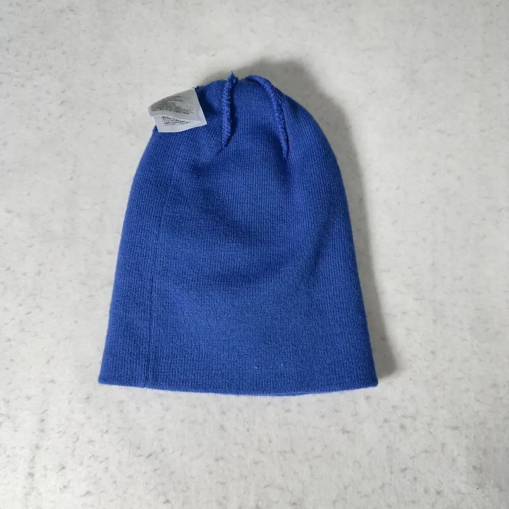 Nike Beanie Ski Hat Youth Blue Grey Stripe w/ Swoosh Logo Knit Cap Winter Cold